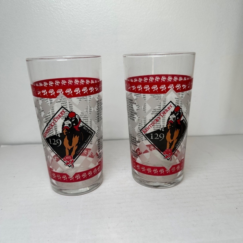Kentucky Derby Souvenir Bar Glass 2003 129 Race‎ Mint Julep Set 2